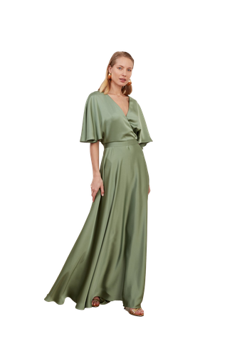 SOLENE sage green satin long wedding guest dress - UNDRESS - Modalova