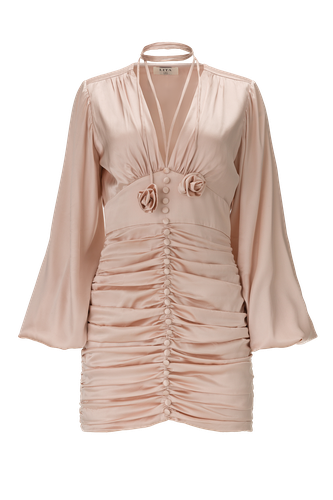 Ruched mini dress in pink satin - Lita Couture - Modalova