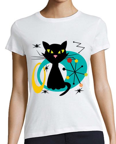 Camiseta mujer gato negro de mediados de siglo - latostadora.com - Modalova