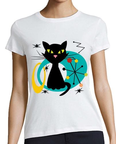 Camiseta Mujer Manga Corta gato negro de mediados de siglo laTostadora - latostadora.com - Modalova