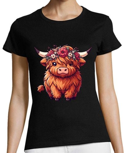 Camiseta Mujer Manga Corta vaca kawaii de las tierras altas con co laTostadora - latostadora.com - Modalova