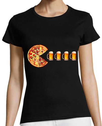 Camiseta mujer Pizza Cerveza Comecocos Friki Gamer Videojuegos - latostadora.com - Modalova
