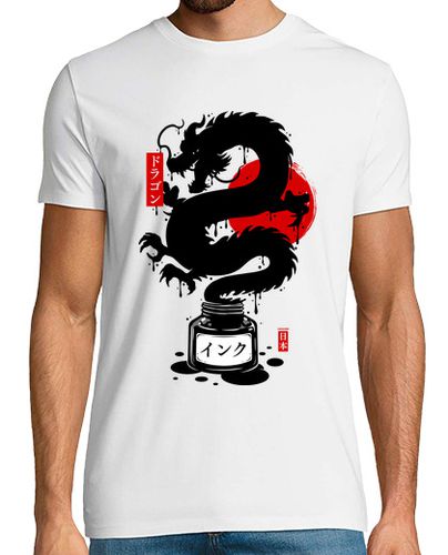 Camiseta Hombre Manga Corta tinta de dragón japonés negro laTostadora - latostadora.com - Modalova