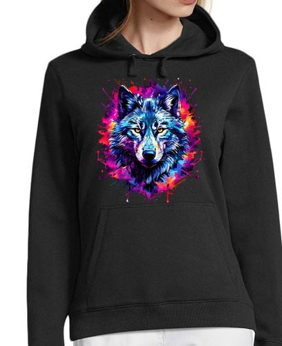 Sudadera Con Capucha Para Mujer cara de lobo colorida - idea de regalo laTostadora - latostadora.com - Modalova