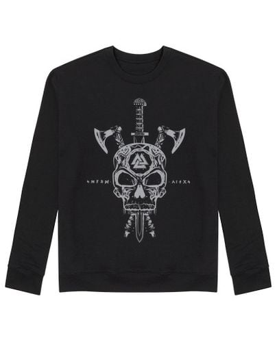 Sudadera Sin Capucha Unisex Calavera Vikingos y Armas Gris laTostadora - latostadora.com - Modalova