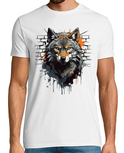 Camiseta Hombre Manga Corta cabeza de lobo acuarela con toque naran laTostadora - latostadora.com - Modalova