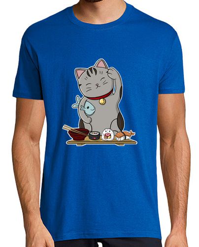 Camiseta Sushi cat Hombre, manga corta, azul royal, calidad extra - latostadora.com - Modalova