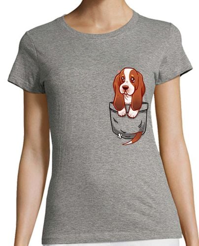 Camiseta Mujer Manga Corta bolsillo cachorro basset hound lindo - camisa de mujer laTostadora - latostadora.com - Modalova