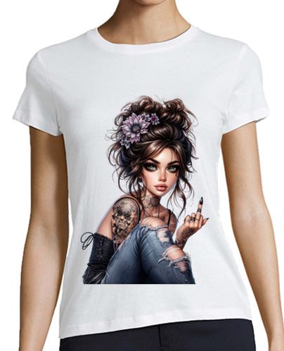 Camiseta Mujer Manga Corta rebelde joven estudiante chica punk con cuello en v laTostadora - latostadora.com - Modalova