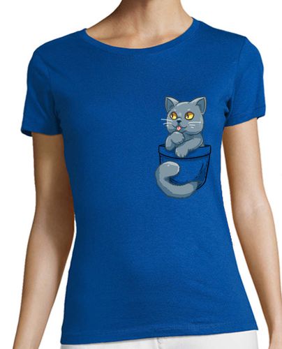 Camiseta mujer bolsillo lindo británico gato de pelo corto - camisa de mujer - latostadora.com - Modalova