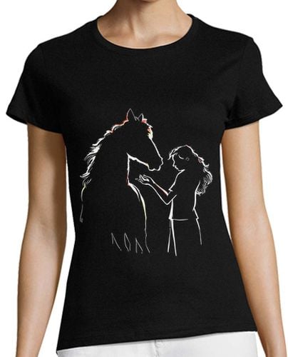 Camiseta Mujer Manga Corta silueta de niña y caballo. dibujo romántico. laTostadora - latostadora.com - Modalova