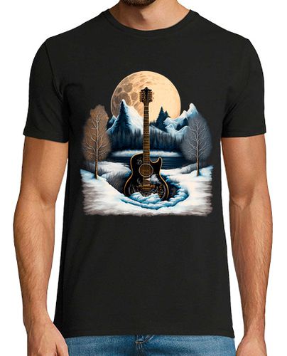 Camiseta Guitarra Acustica Música Flamenco Noche Luna Llena En La Montaña Nevada laTostadora - latostadora.com - Modalova