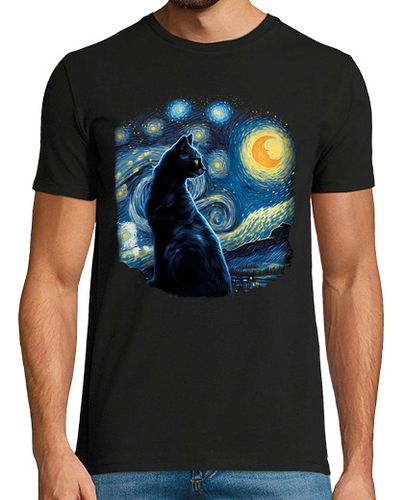 Camiseta Gato Noche Luna Pintura Van Gogh Arte Animales Gatos - latostadora.com - Modalova
