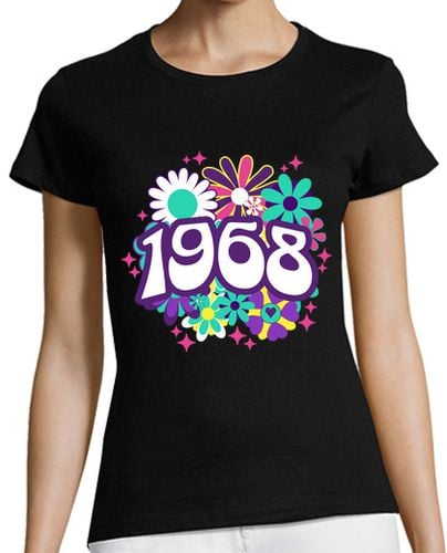 Camiseta Mujer Manga Corta Groovy 1968 Mujer 55 Años Cumpleaños laTostadora - latostadora.com - Modalova