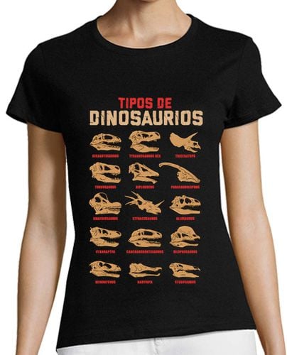 Camiseta Mujer Manga Corta Tipos de Dinosaurios Fósiles Cráneos Jurassic Park T-Rex laTostadora - latostadora.com - Modalova