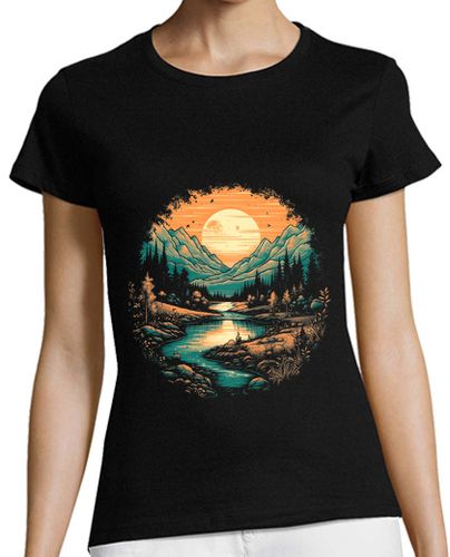 Camiseta Mujer Manga Corta Atardecer Rios Y Montaña laTostadora - latostadora.com - Modalova