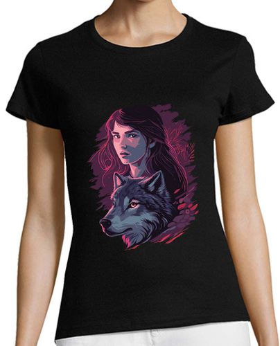 Camiseta mujer chica joven con un lobo, anime, manga, pasión por los lobos - latostadora.com - Modalova