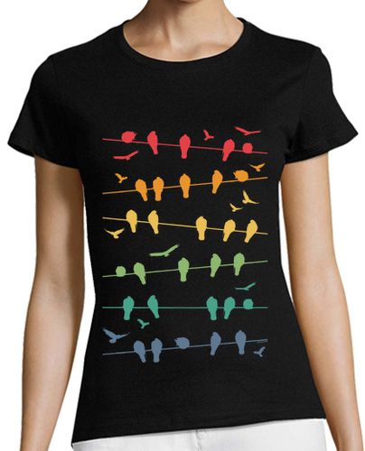 Camiseta mujer pájaros en líneas - retro - latostadora.com - Modalova