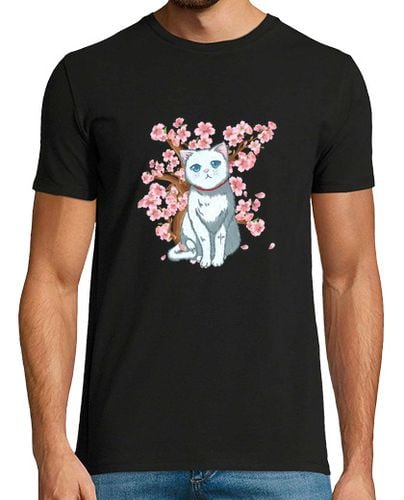 Camiseta Hombre Manga Corta flor de cerezo arte japonés gato blanco flor de japón laTostadora - latostadora.com - Modalova