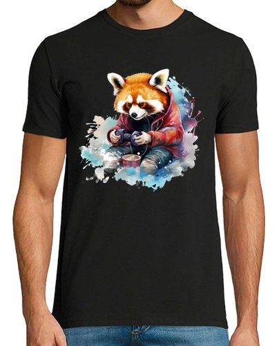 Camiseta Hombre Manga Corta panda rojo marrón jugador geek gracioso laTostadora - latostadora.com - Modalova