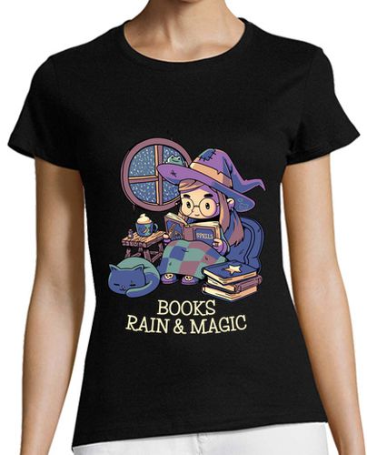 Camiseta Mujer Manga Corta Libros Lluvia y Magia de Otoño laTostadora - latostadora.com - Modalova