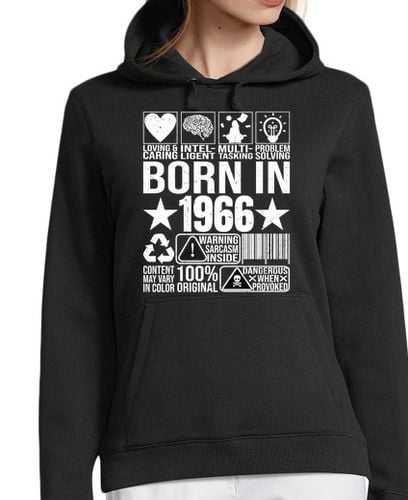 Sudadera Con Capucha Para Mujer nacido en 1966 etiqueta de advertencia laTostadora - latostadora.com - Modalova