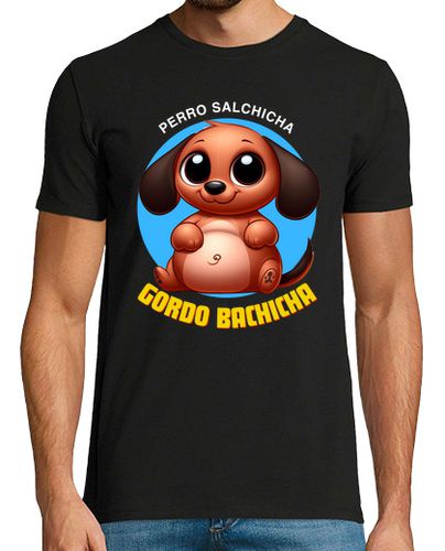 Camiseta Perro salchicha, gordo bachicha. Hombre, manga corta, negra, calidad extra - latostadora.com - Modalova
