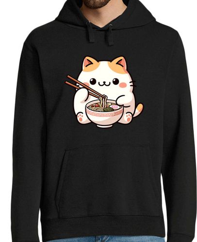 Sudadera Con Capucha Para Hombre gato neko comiendo fideos ramen anime laTostadora - latostadora.com - Modalova