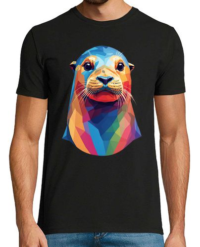 Camiseta Cara de foca kawaii, ternura geométrica y colorida, abstracta, lleno de color, simple, camiseta lige - latostadora.com - Modalova