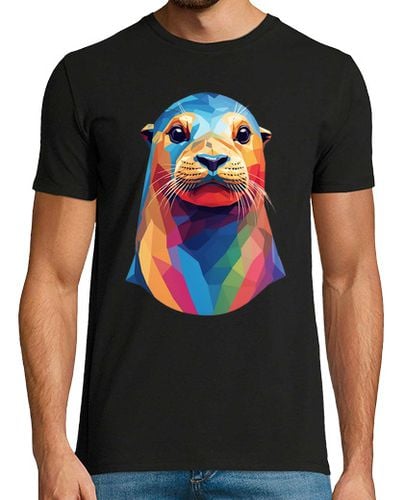 Camiseta Cara de foca kawaii, ternura geométrica y colorida, abstracta, lleno de color, simple, camiseta lige laTostadora - latostadora.com - Modalova