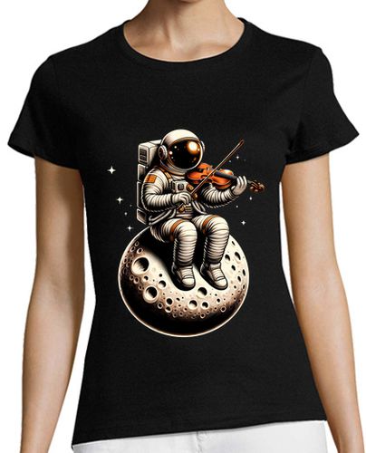 Camiseta Mujer Manga Corta Astronauta Violinista Sentado En La Luna Conciertos laTostadora - latostadora.com - Modalova