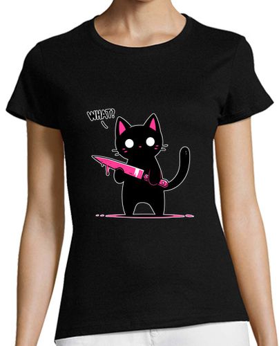 Camiseta mujer gato qué gato negro asesino con cuchill - latostadora.com - Modalova