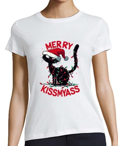 Camiseta Mujer Manga Corta feliz beso de navidad gato negro laTostadora - latostadora.com - Modalova