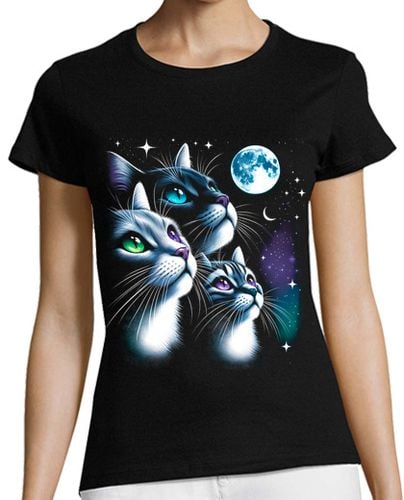 Camiseta Mujer Manga Corta Gatos a La Luz de la Luna Llena Gatitos Guapa laTostadora - latostadora.com - Modalova