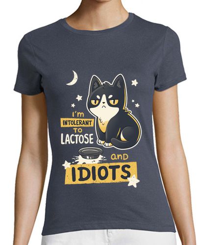 Camiseta mujer Gato Intolerante Lactosa Idiotas Cute laTostadora - latostadora.com - Modalova