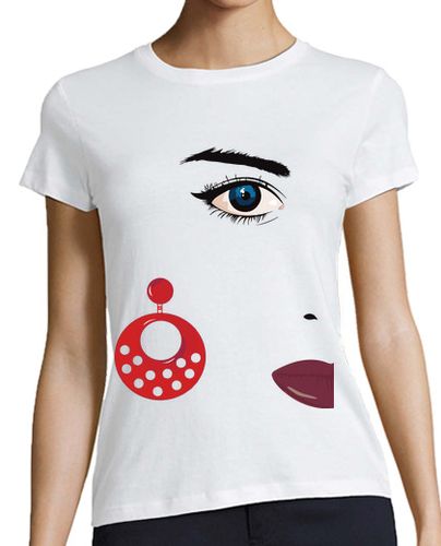 Camiseta Mujer Manga Corta Rostro 2 Flamenca Pendientes Lunares laTostadora - latostadora.com - Modalova