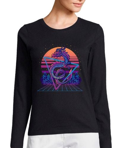 Camiseta Mujer Manga Larga retrowave dragon aesthetic - manga larga de mujer laTostadora - latostadora.com - Modalova