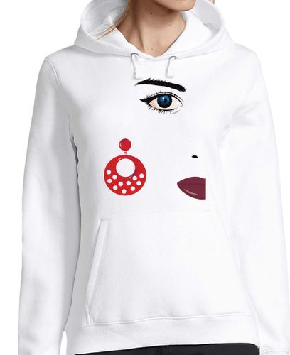 Sudadera Con Capucha Para Mujer Rostro 2 Flamenca Pendientes Lunares laTostadora - latostadora.com - Modalova