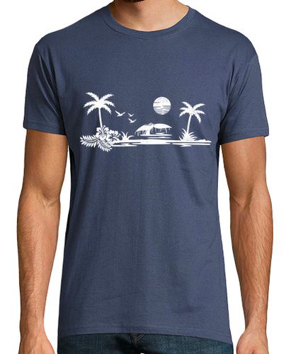 Camiseta Escena Surf Tropical Olas Palmeras Sol Ballena Flores Hibiscus - latostadora.com - Modalova