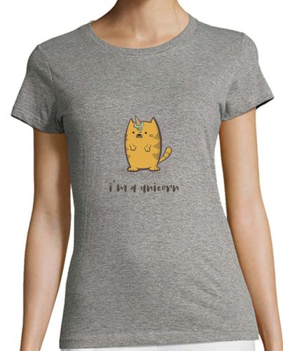 Camiseta mujer simpatico gato unicornio con helado - Mujer, manga corta, azul cielo, calidad premium - latostadora.com - Modalova