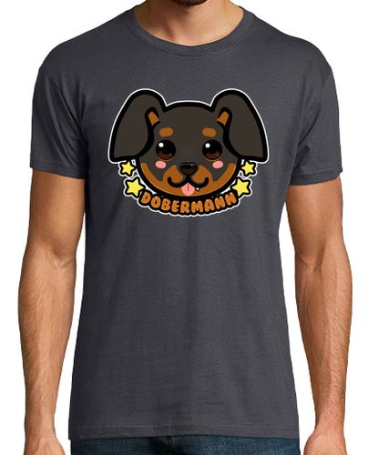 Camiseta Hombre Manga Corta cara de perro kawaii chibi dobermann - camisa para hombre laTostadora - latostadora.com - Modalova