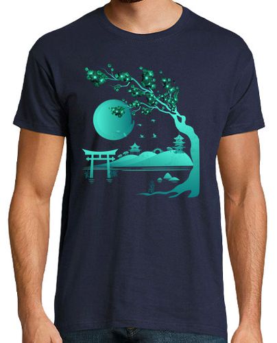 Camiseta Hombre Manga Corta Paisaje Japonés Green Blue laTostadora - latostadora.com - Modalova