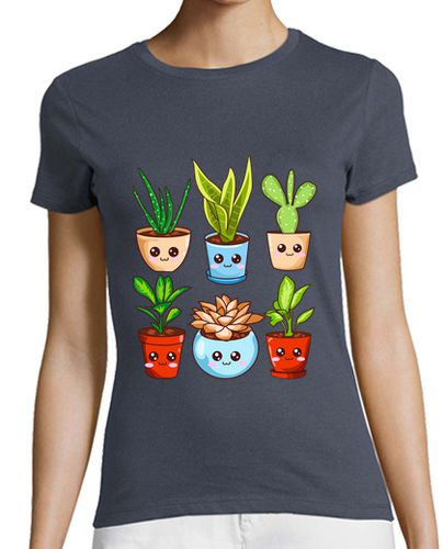 Camiseta mujer Macetas Plantas Kawaii Huerto Urbano Cactus Jadín Flores - latostadora.com - Modalova
