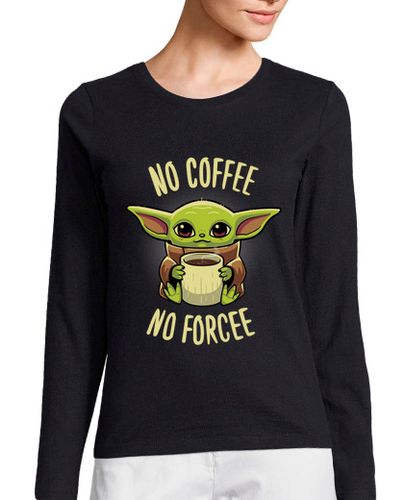 Camiseta Mujer Manga Larga Baby yoda Coffee - Grogu Mandalorian laTostadora - latostadora.com - Modalova