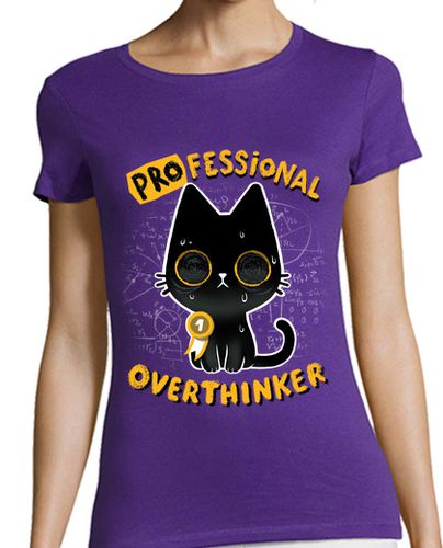 Camiseta Mujer Manga Corta Professional overthinker - Stress cat laTostadora - latostadora.com - Modalova