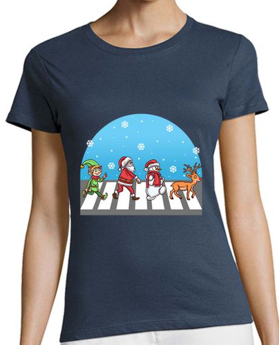 Camiseta mujer Abbey Road Navidad Papá Noel Reno Y Muñeco De Nieve Navideño - latostadora.com - Modalova