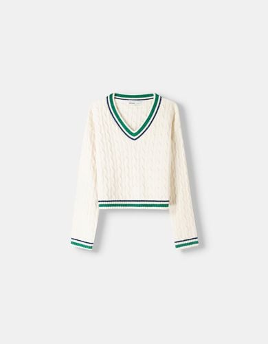 Jersey Cuello Pico Chenilla Mujer L - Bershka - Modalova