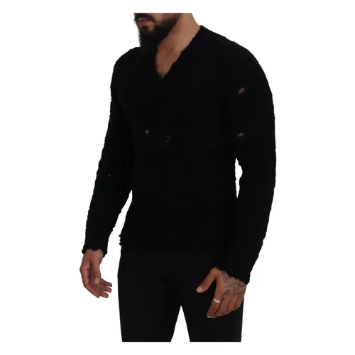 Luxury Black Wool-Blend V-Neck Sweater - Dolce & Gabbana - Modalova