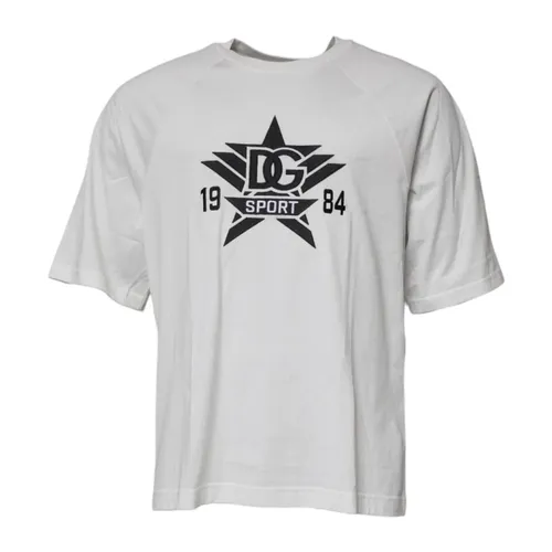 White Graphic Print Cotton T-Shirt - Dolce & Gabbana - Modalova