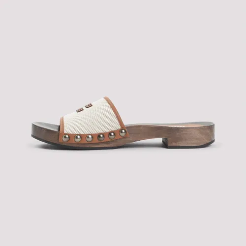Canvas and Leather Clogs with Logo - Miu Miu - Modalova